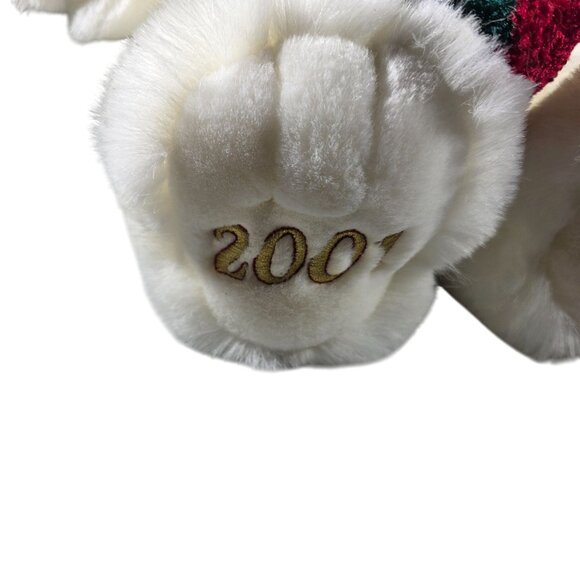 White 2001 Holiday Teddy Bear With Green Red Hat Scarf Stuffed Plush Toy kmart - Picture 2 of 6